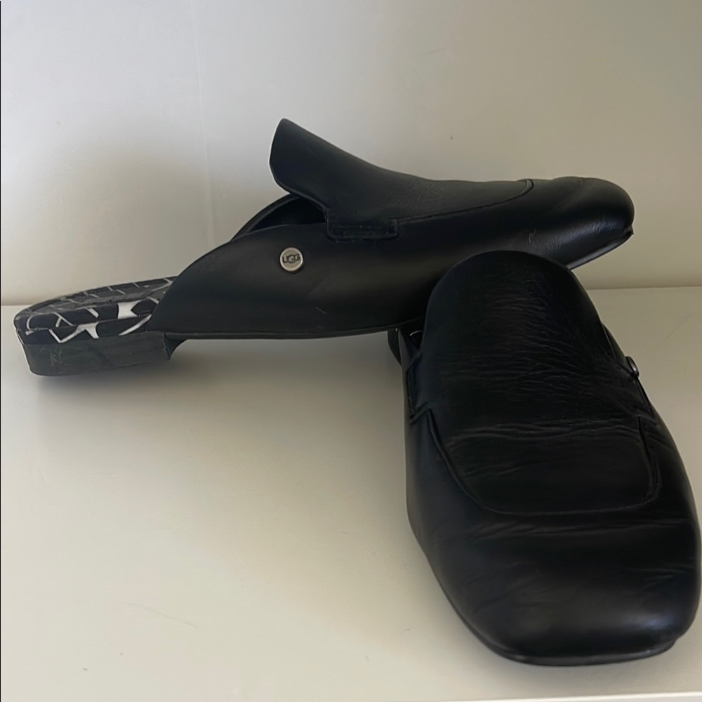 UGG Black Leather Slip-On Mules